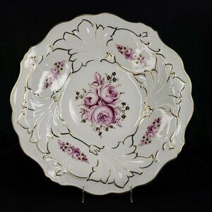 Weimar Jutta Plate Pink Cabbage Rose German Porcelain Bowl Dish GDR Vintage READ